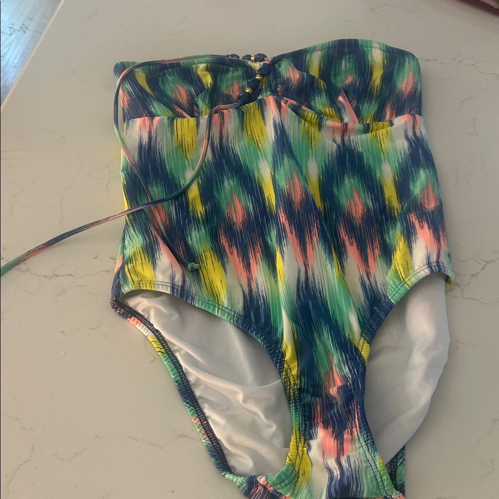 Shoshanna Multicolor Stripe Bandeau One-Piece Swimsuit - Picture 2 of 7